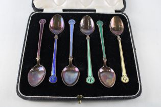 6 x Vintage DAVID ANDERSON .925 Sterling Silver Guilloche Enamel Spoons (50g) // w/ Fitted Case