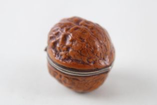 Vintage Novelty Sewing Etui Walnut Case w/ .925 Sterling Silver Mounts (9g) // Diameter - 6cm In