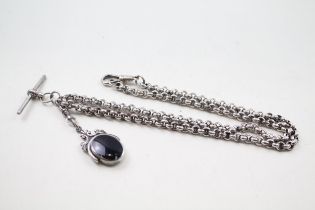 A silver watch chain style necklace with swivel fob