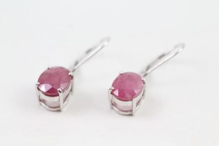 9ct white gold oval ruby solitaire drop earrings (3.6g)