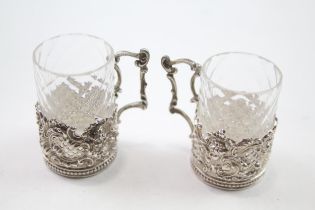 Pair of Antique Victorian 1896 London Sterling Silver Holder Tot Glasses (26g) //Maker -