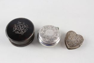 3 x Antique / Vintage .925 Sterling Silver Pill / Trinket Boxes Inc Heart (58g) //Inc Heart,