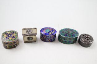 5 x Antique / Vintage .850 & .925 Silver Pill / Trinket Boxes Inc Enamel (79g) //In antique /