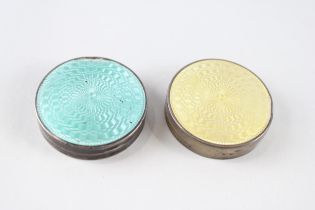 2 x Vintage Hallmarked .925 Sterling Silver Guilloche Enamel Vanity Compacts 81g //Inc Teal & Yellow