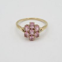 HM 10ct gold ring with pink stone flower design (2.6g) Size S