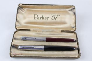 2 x Vintage PARKER 51 Fountain Pens 14ct Gold Nibs WRITING Inc Black, Boxed Etc //Dip Tested &