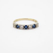 HM 9ct gold half eternity ring with blue and white stones (1.5g) Size N 1/2