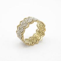 HM 9ct gold band ring lattice design set with white stones (5.5g) Size U