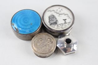 4 x Antique / Vintage .950 & .925 Silver Pill & Trinket Boxes Inc Ivorine (71g) //In antique /