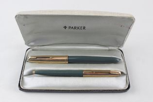 Vintage PARKER 51 Grey Fountain Pen w/ 14ct Gold Nib WRITING Gold Plate Cap //w/ Gold Plate Cap,