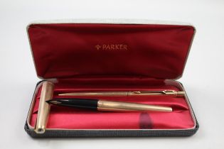 Vintage PARKER 61 Gold Plated Fountain Pen w/ 14ct Gold Nib, Ballpoint, Box Etc //w/ 14ct Gold