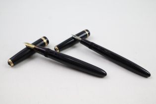 2 x Vintage PARKER Black Fountain Pens w/ 14ct Gold Nibs WRITING Inc Victory //Inc Victory & Duofold