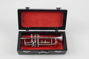 Vintage Stamped .925 Sterling Silver Miniature Trumpet Trinket w/ Case (17g) //Length - 7cm Diameter