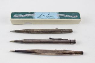 3 x Vintage .925 Sterling Silver Propelling Pencils Inc Yard O Led, LifeLong 64g //Inc Yard O Led,