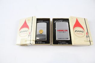 Zippo Lighters Inc. 1973 Logan Co. & 1977 Shell Advertising In Original Boxes x2 //Zippo Lighters