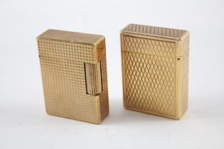 St Dupont Gold Plated Cigarette Lighters w/ Hobnail Finish Inc. Vintage x 2 //St Dupont Gold