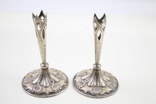 Antique Art Nouveau 1909 Sheffield Sterling Silver Taper Sticks / Bud Vases 151g //Maker - Joseph