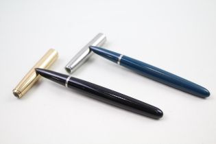 2 x Vintage PARKER 51 Fountain Pens 14ct Gold Nibs WRITING Inc Black, Teal Etc //Dip Tested &