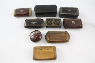Snuff Box Collection Inc. Antique Papier Mache Abalone Inlay Wooden Nut Etc x 9 //Snuff Box