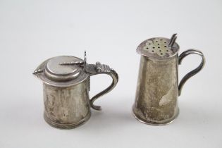 2 x Antique Vintage .925 Sterling Silver Novelty Tankard Pepperette Milk Jug 31g //In antique /