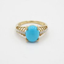 HM 9ct gold dress ring with turquoise coloured stone (2.9g) Size O