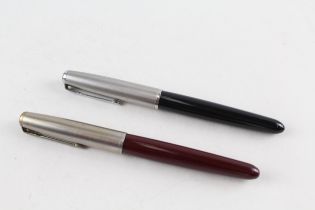 2 x Vintage PARKER 51 Fountain Pens 14ct Gold Nibs WRITING Inc Black, Burgundy // In previously