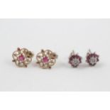 2x 9ct gold ruby & diamond stud earrings (2g)