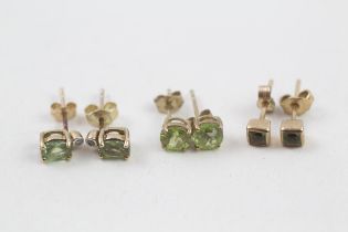 3x 9ct gold peridot & diamond earrings (2.4g)