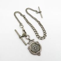 Silver Watch chain and fob chain measures 32cm 44g