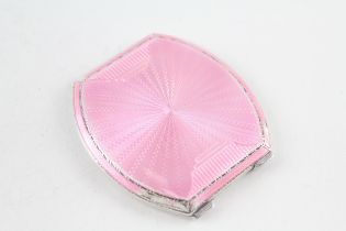 Vintage HM 1935 Birmingham Sterling Silver Guilloche Enamel Vanity Compact 99g // w/ Pink