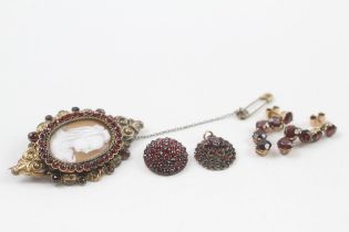 4x 6ct gold antique bohemian garnet & vintage garnet mixed jewellery (18.3g)