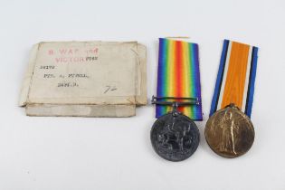 WW1 Medal Pair & Ribbon Box Lid inc. Named 39176 Pte. A Pywell Norfolk. R // WW1 Medal Pair & Ribbon