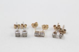 3x 9ct gold diamond stud earrings (1.6g)