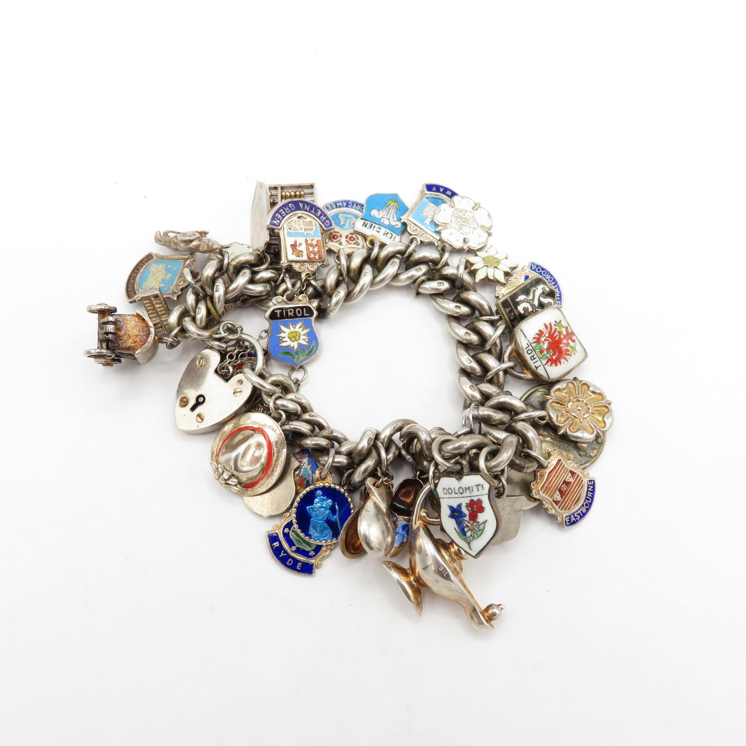 Silver vintage charm bracelet 89.6g