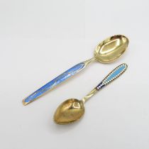 2x enamelled Scandi silver spoons 45g