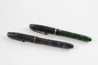 2 x Vintage CONWAY STEWART Dinkie 550 Fountain Pens w/ 14ct Gold Nibs WRITING // Dip Tested &