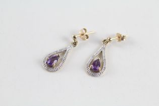 9ct gold amethyst & diamond drop earrings (2.3g)
