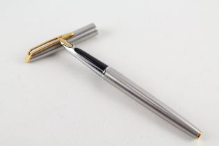 Vintage WATERMAN C/F Brushed Steel Fountain Pen w/ 18ct Gold Nib WRITING // Dip Tested & WRITING