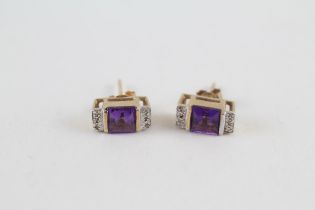 9ct gold amethyst & diamond earrings (1.9g)