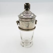 Hallmarked silver and glass( maker JW & Co Ltd) Holy Water Religious pot //