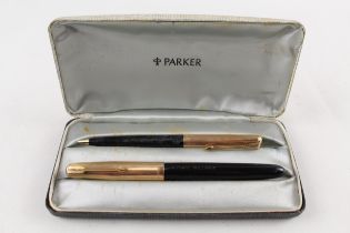 Vintage PARKER 51 Black Fountain Pen w/ 14ct Gold Nib, Gold Plate Cap, Pencil // w/ 14ct Gold Nib,