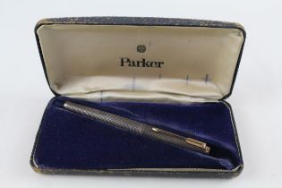 Vintage PARKER 75 .925 STERLING SILVER Cased FOUNTAIN PEN w/ 14ct Gold Nib 25g // w/ 14ct Gold