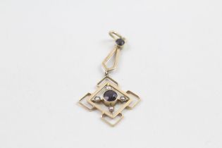 15ct gold amethyst & seed pearl antique pendant (2.1g)