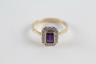 9ct gold amethyst & diamond cluster ring (2.6g) Size Q