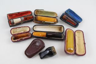 Antique Cased Cheroot Holders Inc. Amber - Agate - Silver Mounts Etc x 7 // Antique Cased Cheroot