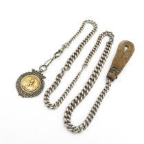 Watch chain and watch fob with gold inlay - chain measures 55cm long 79g
