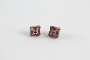 9ct gold amethyst cluster stud earrings (1.6g)