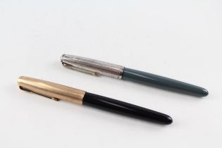 2 x Vintage PARKER 51 Fountain Pens 14ct Gold Nibs WRITING Inc Grey, Black Etc // In previously