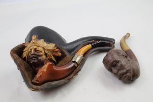 2 x Estate Pipes Inc. Cased Native American Indian For Restoration & Bearded Man // 2 x Estate Pipes
