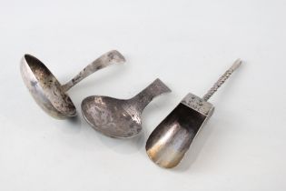 3 x Antique / Vintage .800 & .925 Silver Caddy Spoons & Scoop Inc Georgian (31g) // In antique /